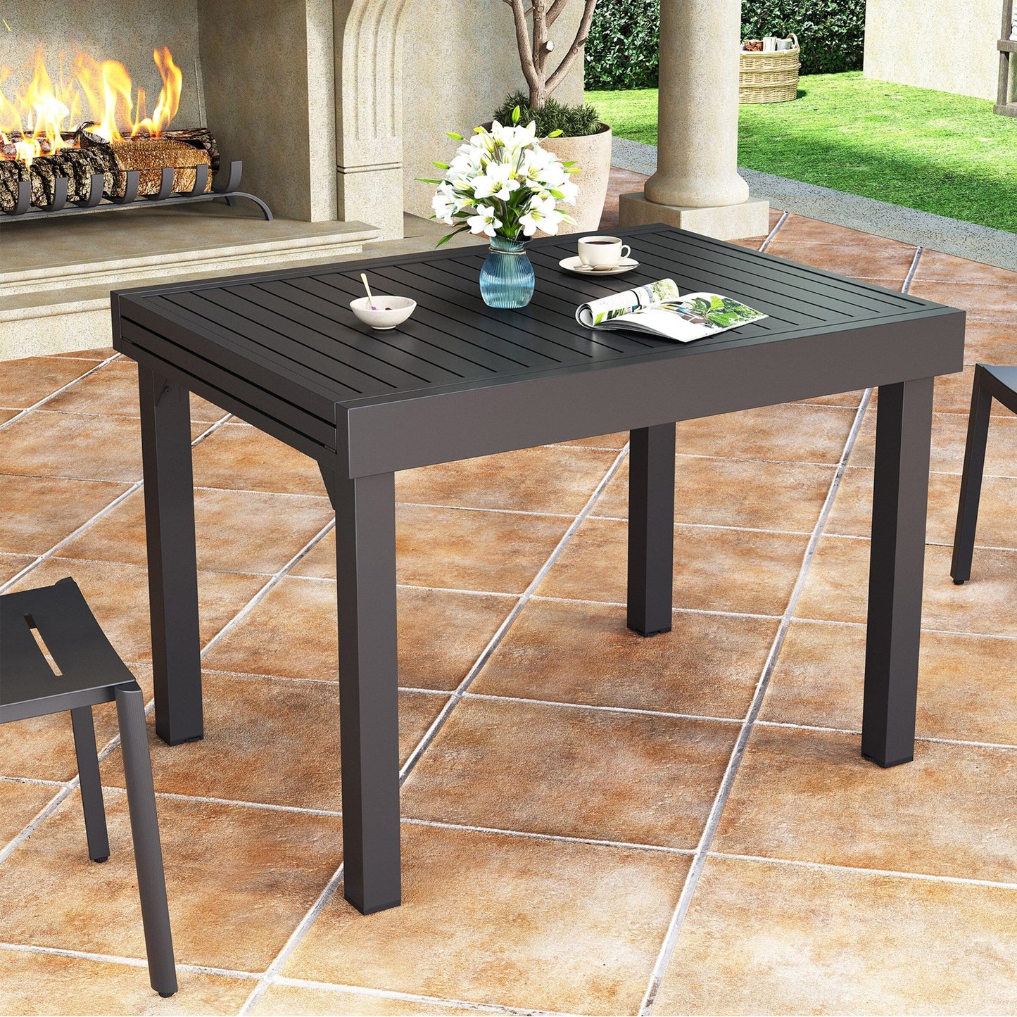 Ensemble de repas d'extérieur en aluminium Pellebant, 5/7/9 pièces, table extensible et chaises empilables