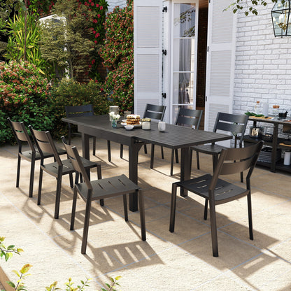 Ensemble de repas d'extérieur en aluminium Pellebant, 5/7/9 pièces, table extensible et chaises empilables