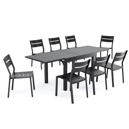 Ensemble de repas d'extérieur en aluminium Pellebant, 5/7/9 pièces, table extensible et chaises empilables