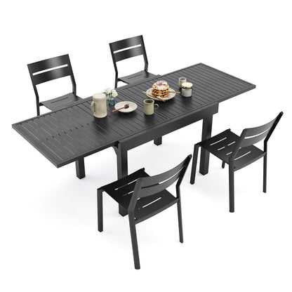 Ensemble de repas d'extérieur en aluminium Pellebant, 5/7/9 pièces, table extensible et chaises empilables