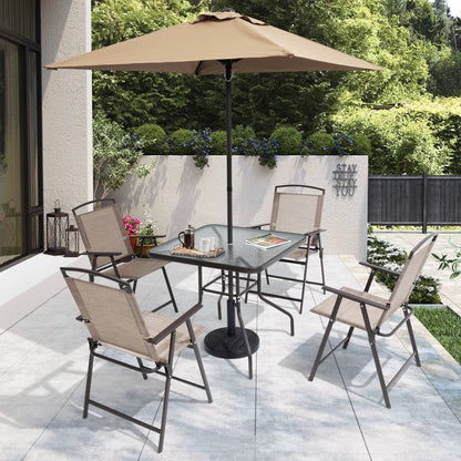 Ensemble de jardin 6 pièces Pellebant avec table, parasol et 4 chaises pliantes - 57x68x87cm (LxlxH)