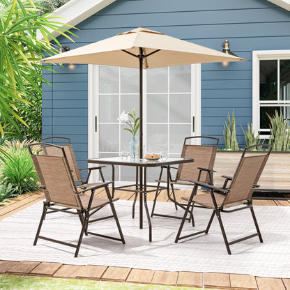 Ensemble de jardin 6 pièces Pellebant avec table, parasol et 4 chaises pliantes - 57x68x87cm (LxlxH)