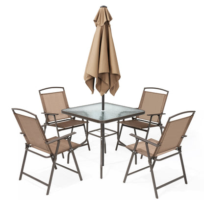 Ensemble de jardin 6 pièces Pellebant avec table, parasol et 4 chaises pliantes - 57x68x87cm (LxlxH)