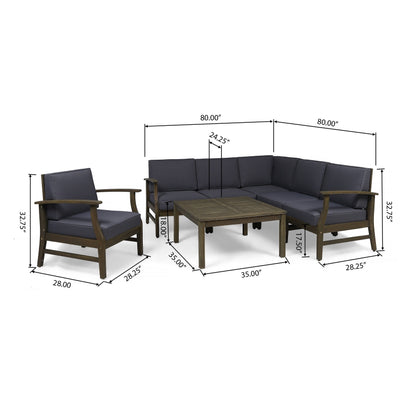 Ensemble de canapé d'extérieur Perla en bois d'acacia, 7 pièces, avec coussins, par Christopher Knight Home