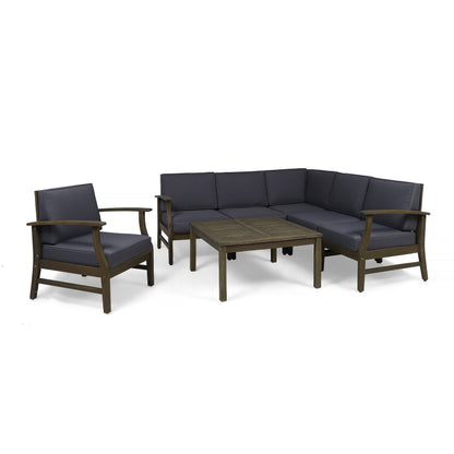 Ensemble de canapé d'extérieur Perla en bois d'acacia, 7 pièces, avec coussins, par Christopher Knight Home