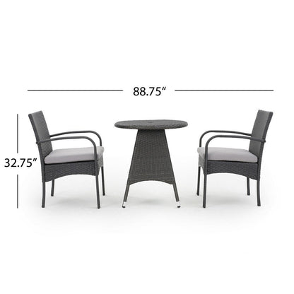 Ensemble de bistro en osier pour extérieur Peterson, 3 pièces, avec coussins, de Christopher Knight Home
