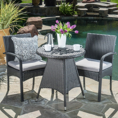 Ensemble de bistro en osier pour extérieur Peterson, 3 pièces, avec coussins, de Christopher Knight Home