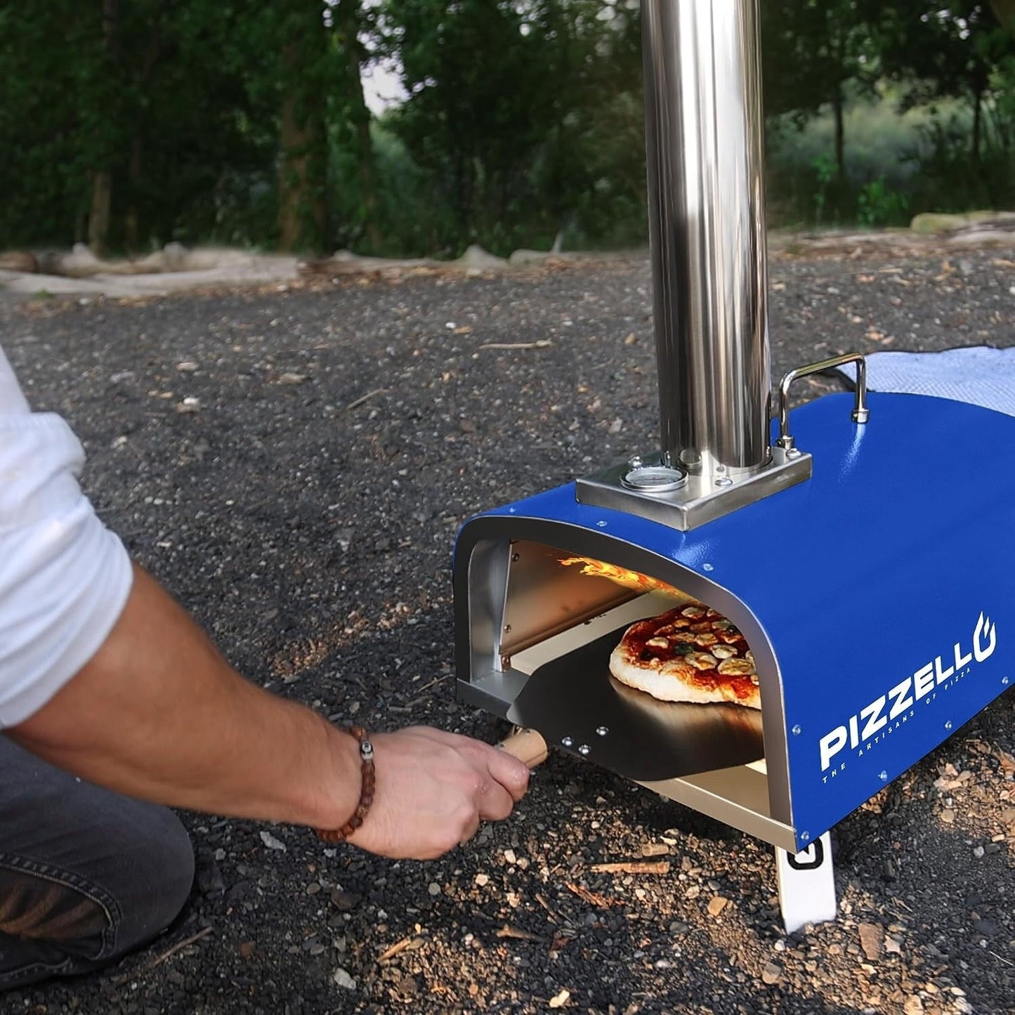 Four à pizza extérieur multi-combustible, cuiseur à pizza sur pierre avec brûleur à gaz et foyer à bois - 30 cm (12 pouces)