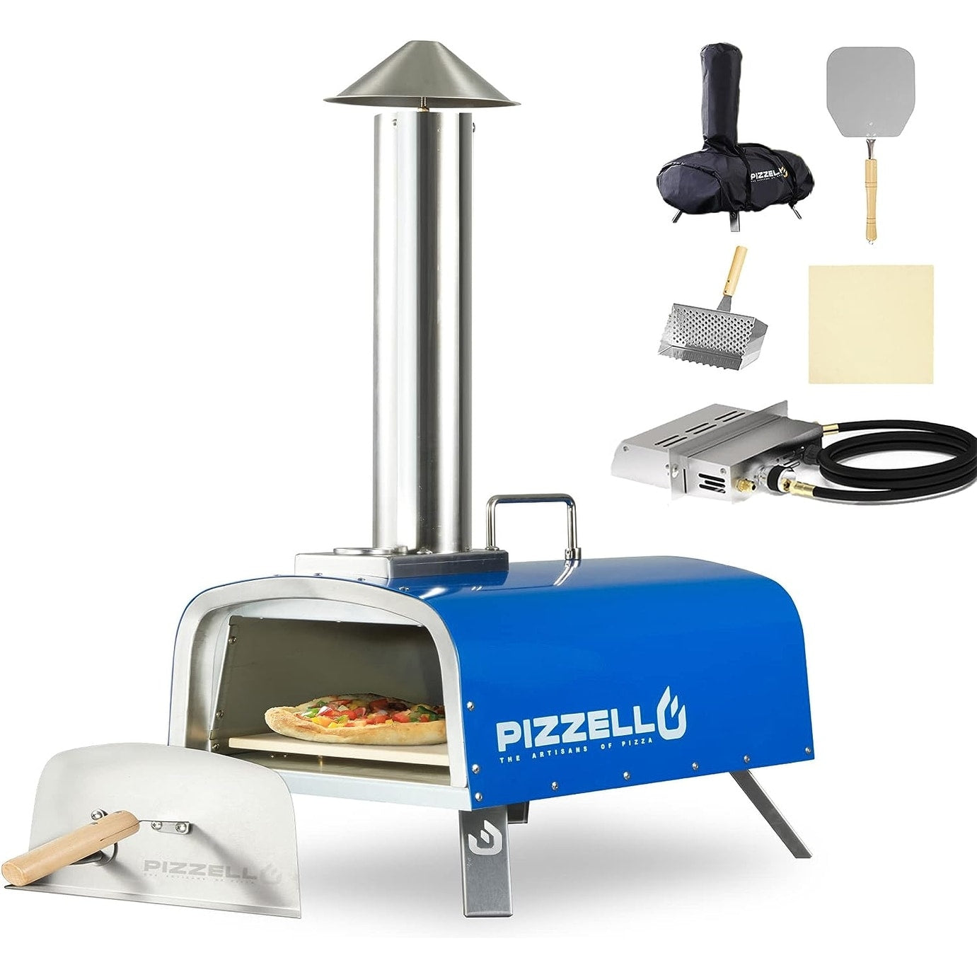 Four à pizza extérieur multi-combustible, cuiseur à pizza sur pierre avec brûleur à gaz et foyer à bois - 30 cm (12 pouces)