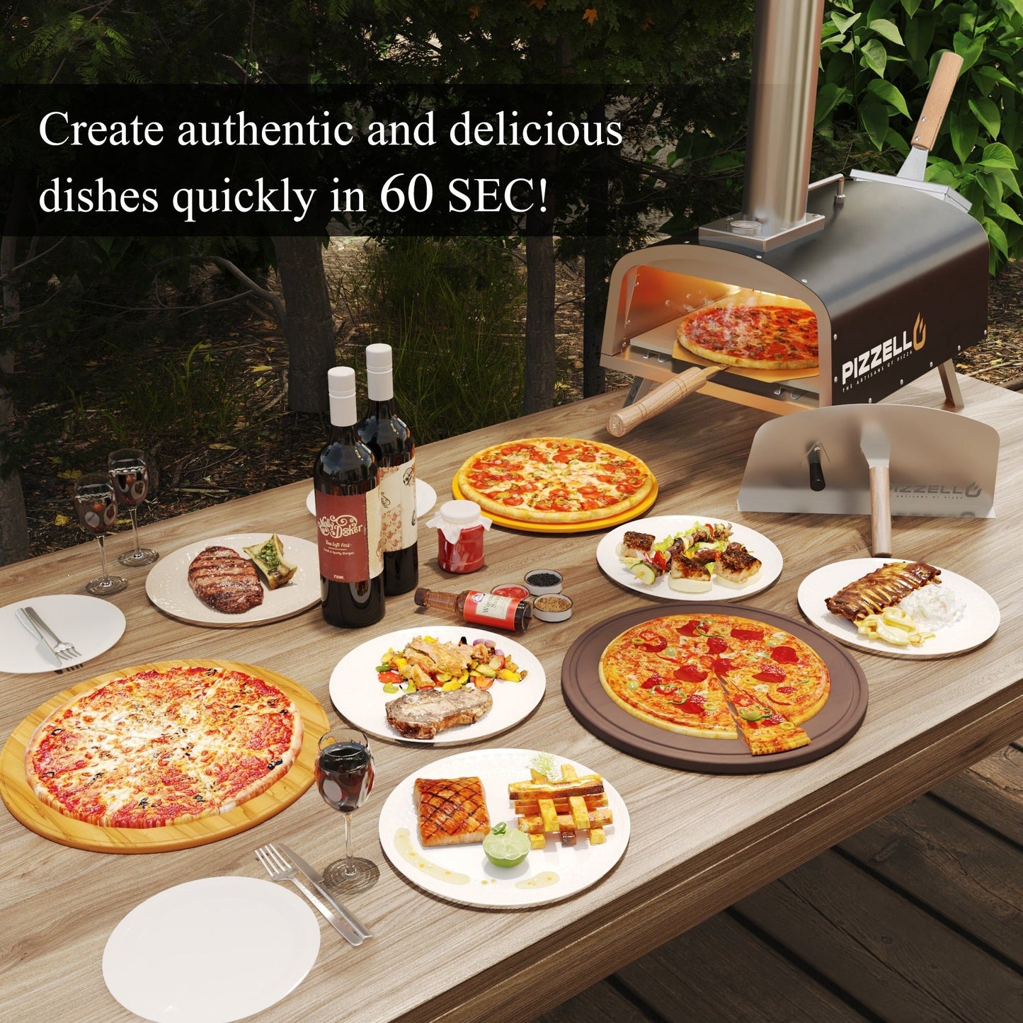 Four à pizza extérieur multi-combustible, cuiseur à pizza sur pierre avec brûleur à gaz et foyer à bois - 30 cm (12 pouces)