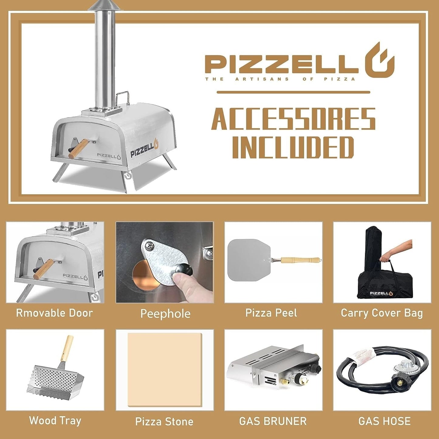 Four à pizza extérieur multi-combustible, cuiseur à pizza sur pierre avec brûleur à gaz et foyer à bois - 30 cm (12 pouces)