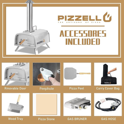Four à pizza extérieur multi-combustible, cuiseur à pizza sur pierre avec brûleur à gaz et foyer à bois - 30 cm (12 pouces)