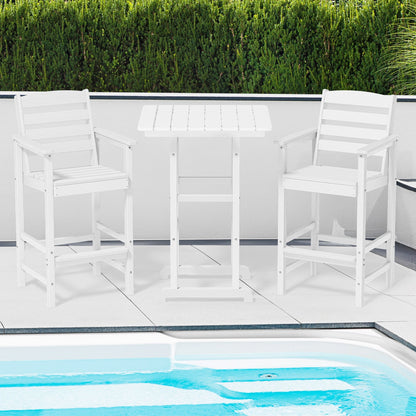 Ensemble de 3 chaises Adirondack hautes en plastique - Ensemble de conversation pour patio