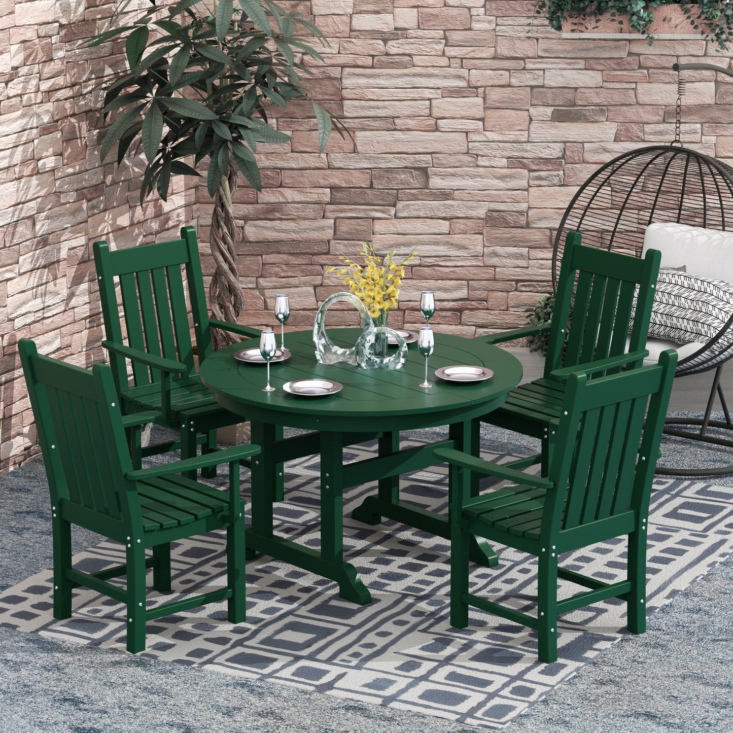 Ensemble de repas de jardin Polytrends Laguna en HDPE, résistant aux intempéries, avec table ronde et chaises (ensemble de 5 pièces)