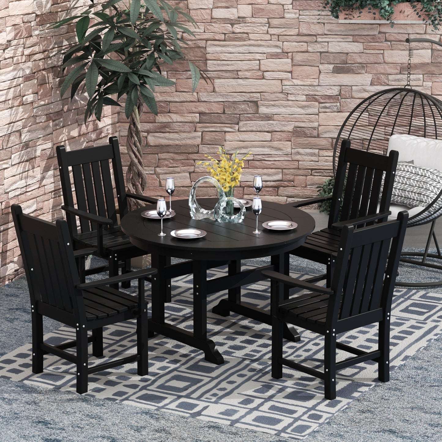 Ensemble de repas de jardin Polytrends Laguna en HDPE, résistant aux intempéries, avec table ronde et chaises (ensemble de 5 pièces)