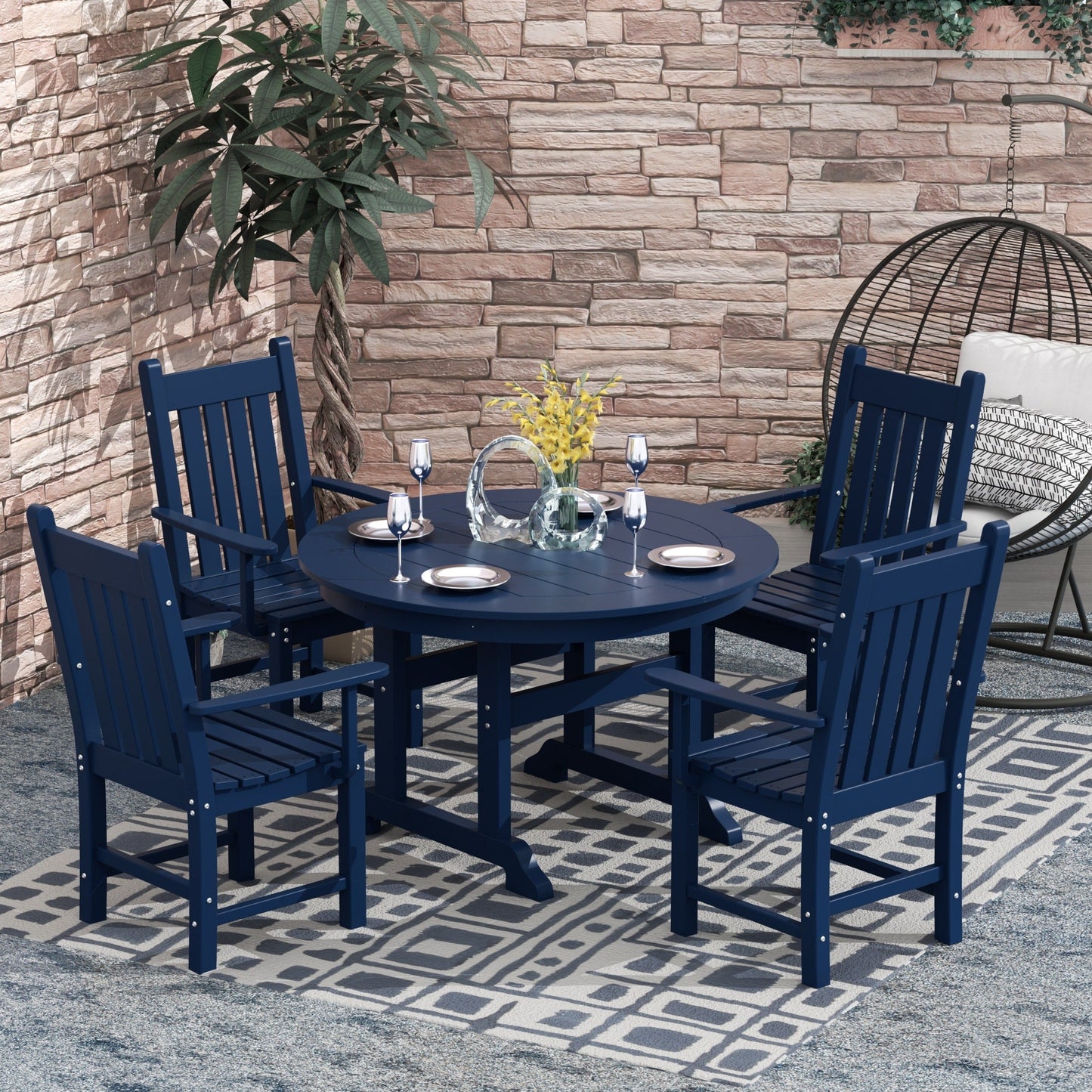 Ensemble de repas de jardin Polytrends Laguna en HDPE, résistant aux intempéries, avec table ronde et chaises (ensemble de 5 pièces)