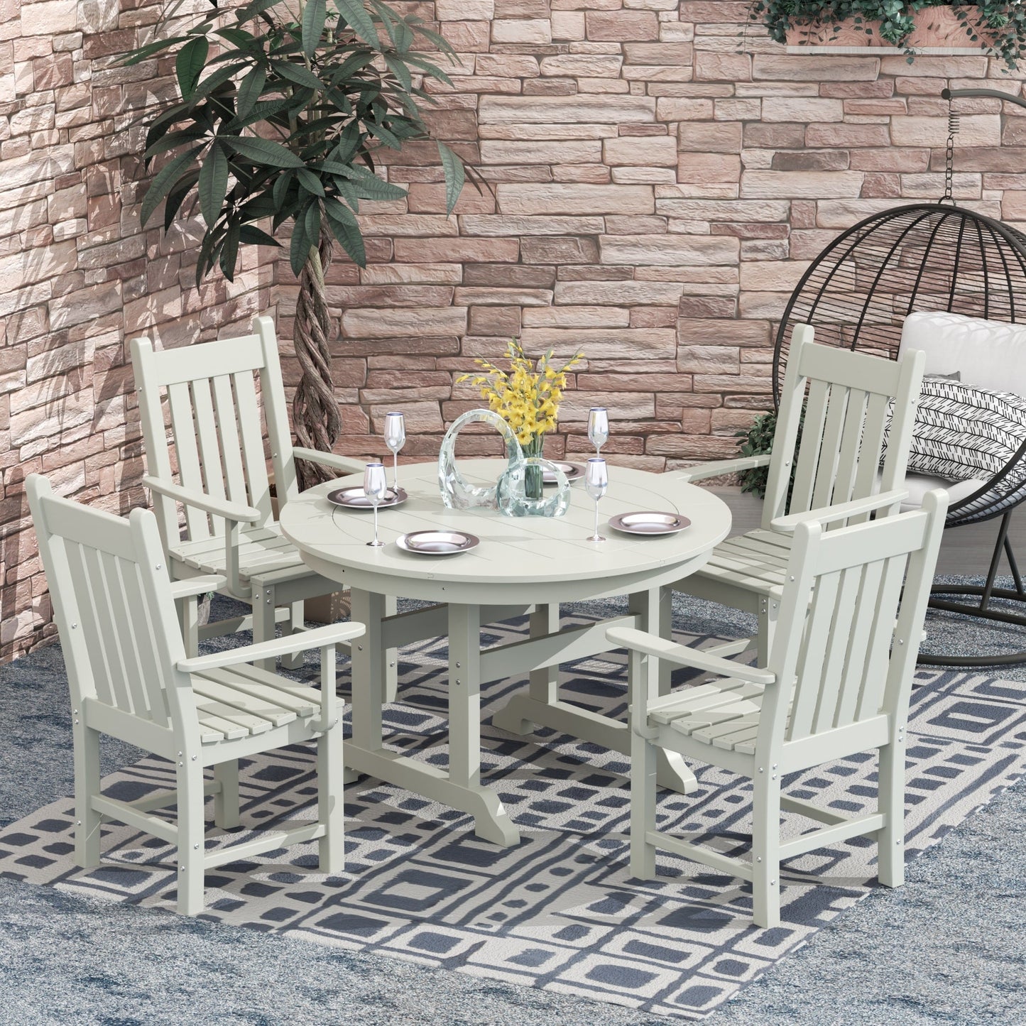 Ensemble de repas de jardin Polytrends Laguna en HDPE, résistant aux intempéries, avec table ronde et chaises (ensemble de 5 pièces)