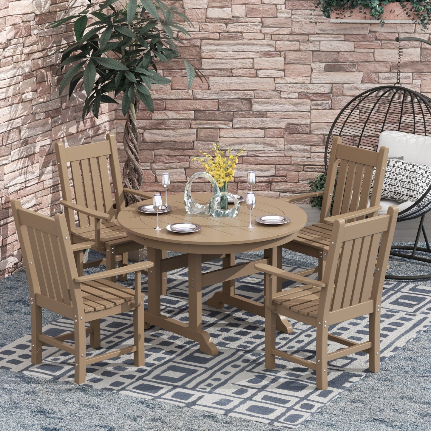 Ensemble de repas de jardin Polytrends Laguna en HDPE, résistant aux intempéries, avec table ronde et chaises (ensemble de 5 pièces)