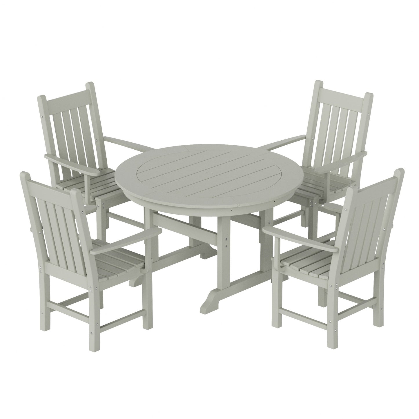 Ensemble de repas de jardin Polytrends Laguna en HDPE, résistant aux intempéries, avec table ronde et chaises (ensemble de 5 pièces)