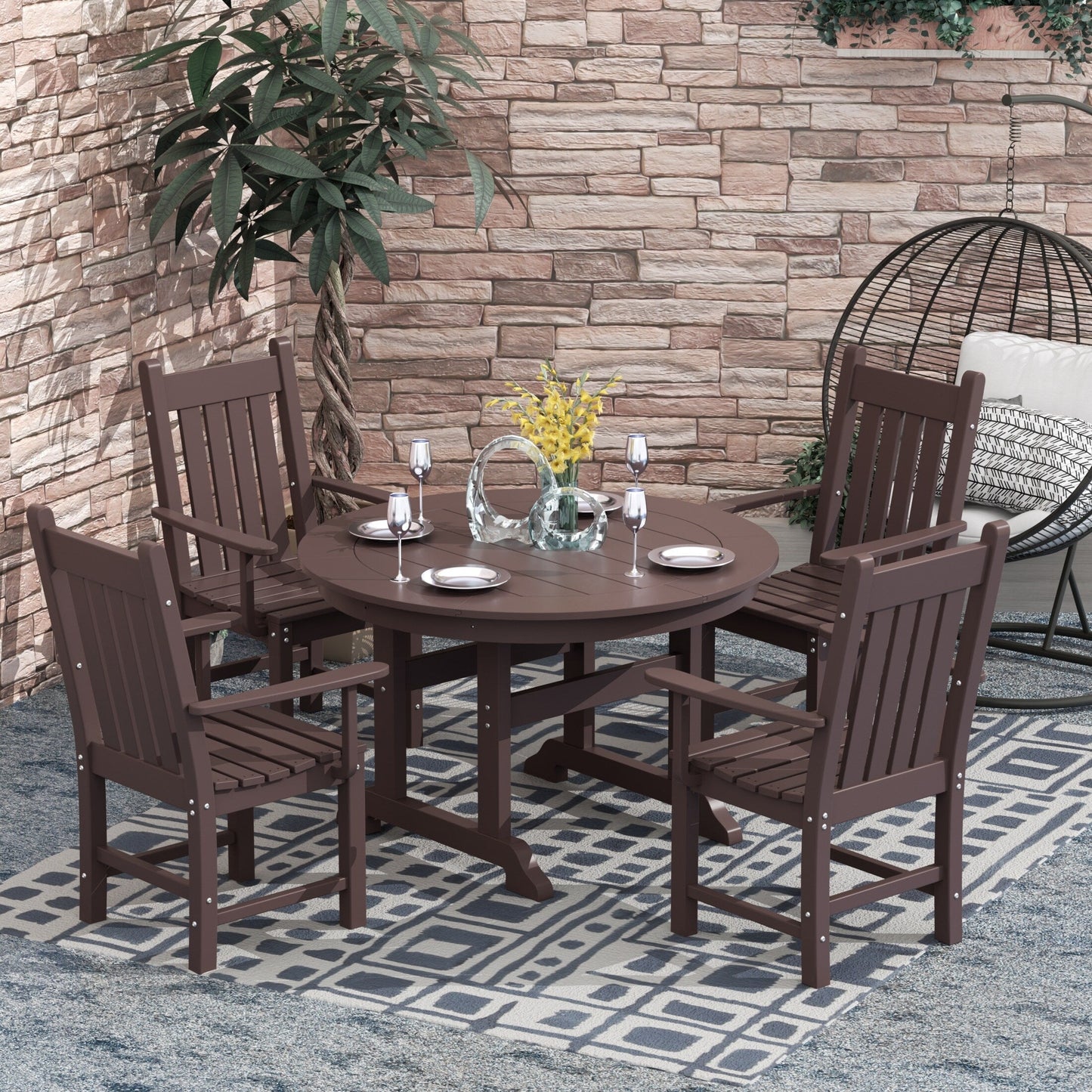 Ensemble de repas de jardin Polytrends Laguna en HDPE, résistant aux intempéries, avec table ronde et chaises (ensemble de 5 pièces)