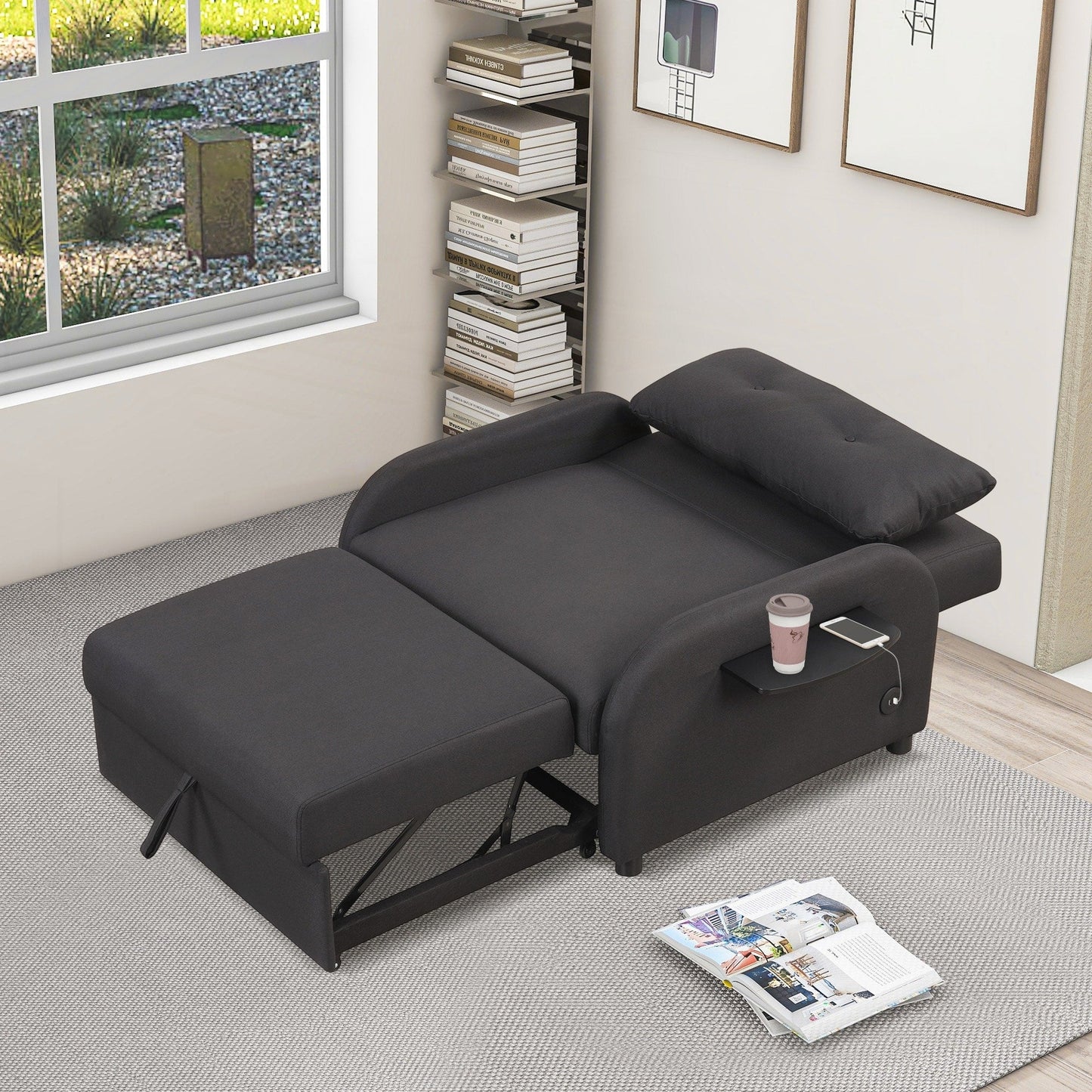 Canapé-lit escamotable 3 en 1 avec 2 tables d'appoint