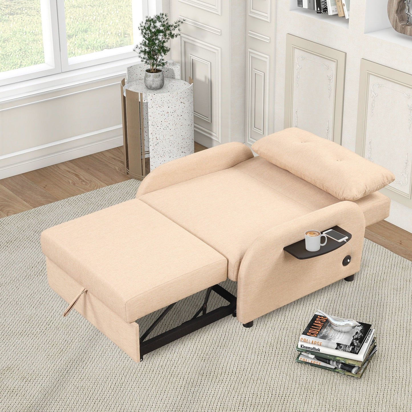 Canapé-lit escamotable 3 en 1 avec 2 tables d'appoint