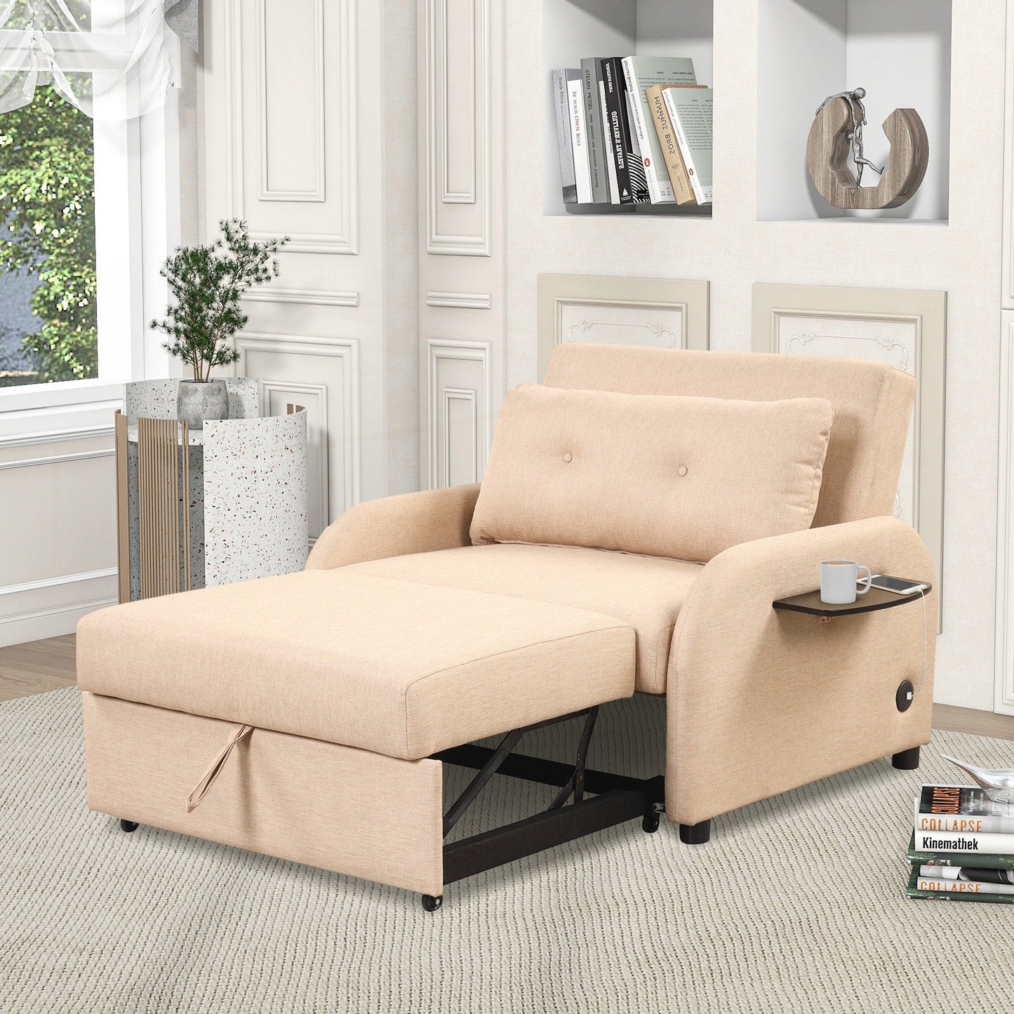 Canapé-lit escamotable 3 en 1 avec 2 tables d'appoint