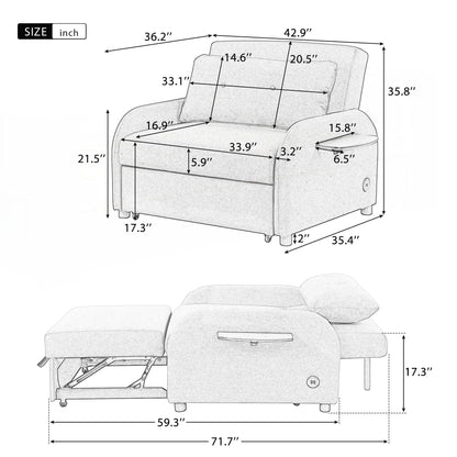 Canapé-lit escamotable 3 en 1 avec 2 tables d'appoint