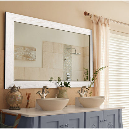 Grand miroir en bois de récupération - Blanc vieilli - 62X27