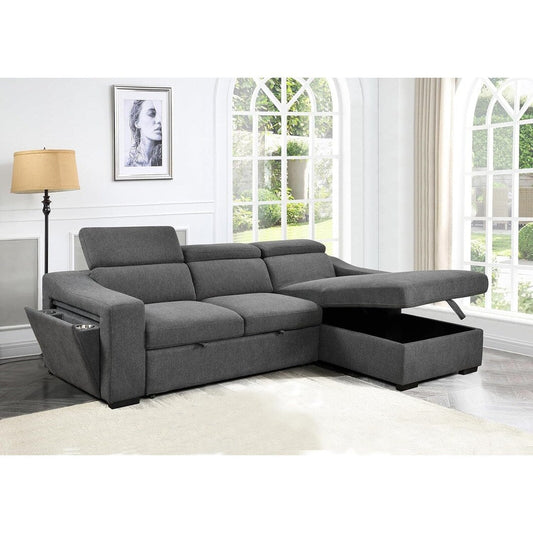 Roomfitters 103 Canapé Sectionnel Convertible avec Chaise Longue de Rangement, Appuie-Têtes Réglables, Canapé d'Angle Longe-Lit en Forme de L, Gris Foncé
