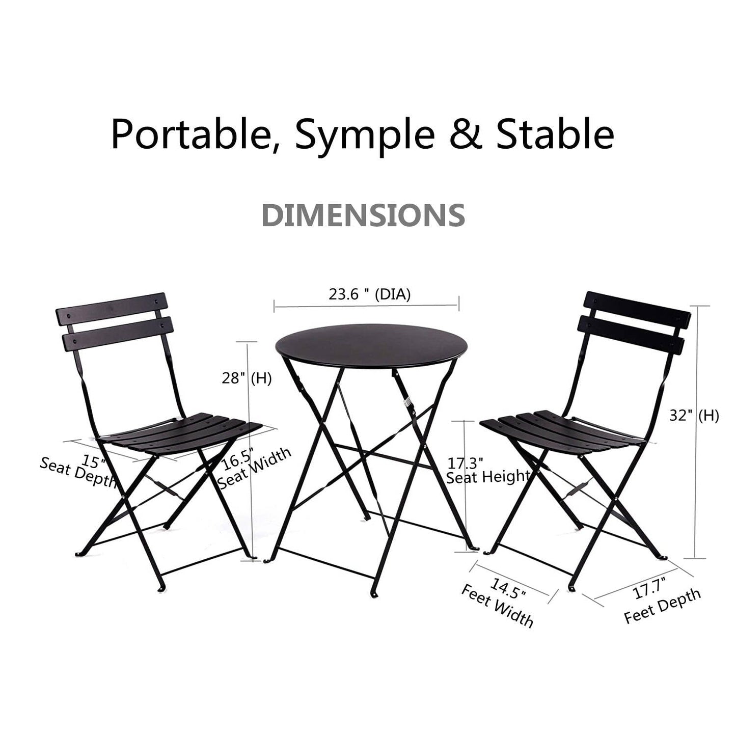 Table ronde pour 2 personnes - Ensemble bistrot de 23,6 pouces de long