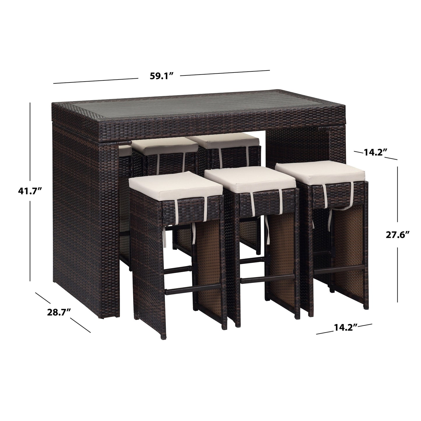 Ensemble de bar pour extérieur Euda de SAFAVIEH (7 pièces) - 74L x 150P x 107H (cm)