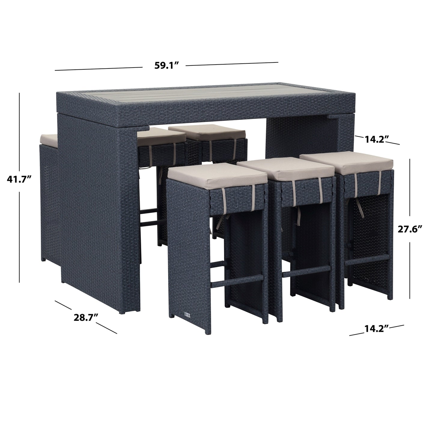 Ensemble de bar pour extérieur Euda de SAFAVIEH (7 pièces) - 74L x 150P x 107H (cm)