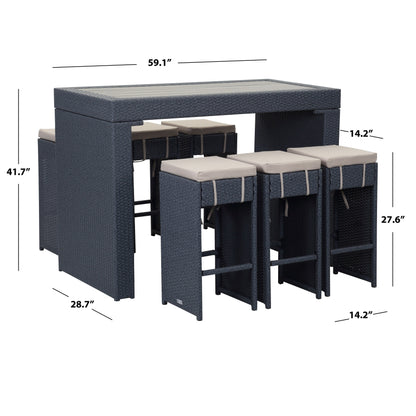Ensemble de bar pour extérieur Euda de SAFAVIEH (7 pièces) - 74L x 150P x 107H (cm)