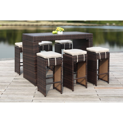 Ensemble de bar pour extérieur Euda de SAFAVIEH (7 pièces) - 74L x 150P x 107H (cm)