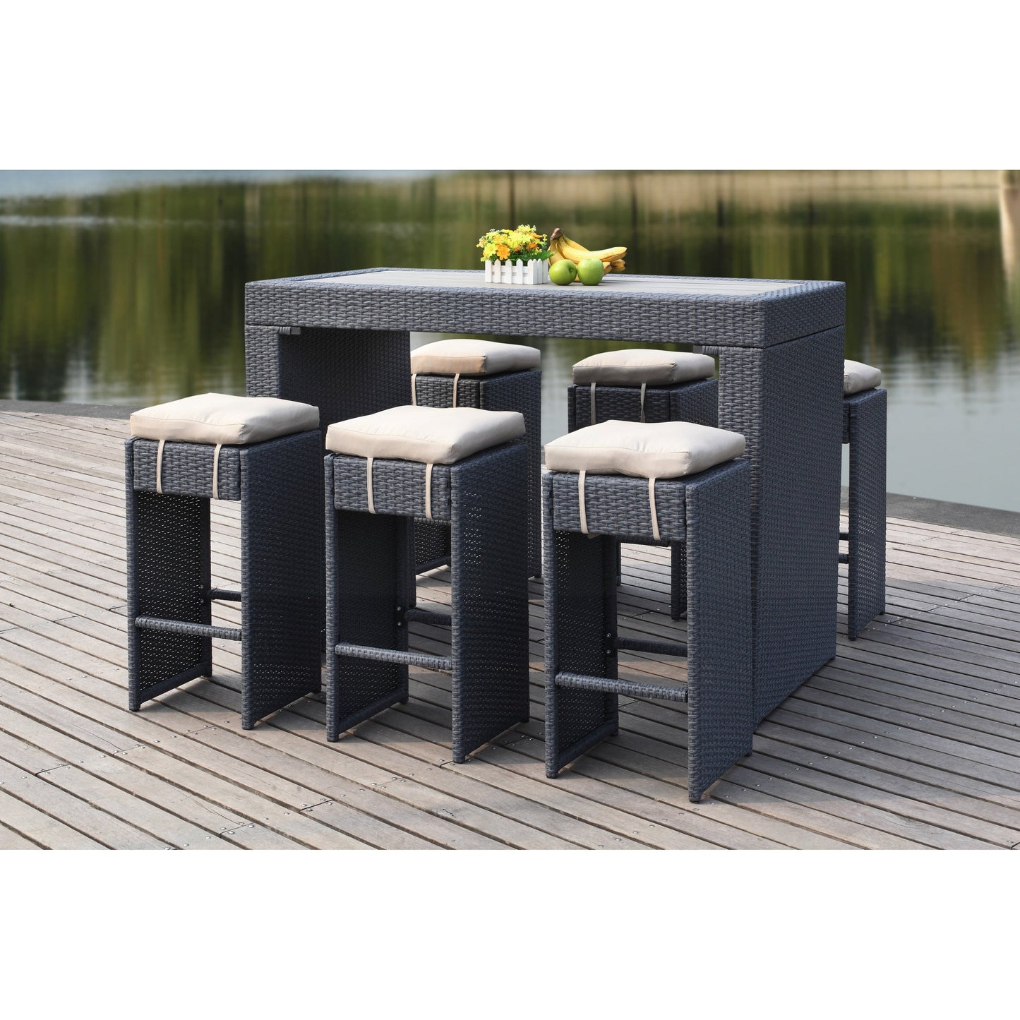 Ensemble de bar pour extérieur Euda de SAFAVIEH (7 pièces) - 74L x 150P x 107H (cm)