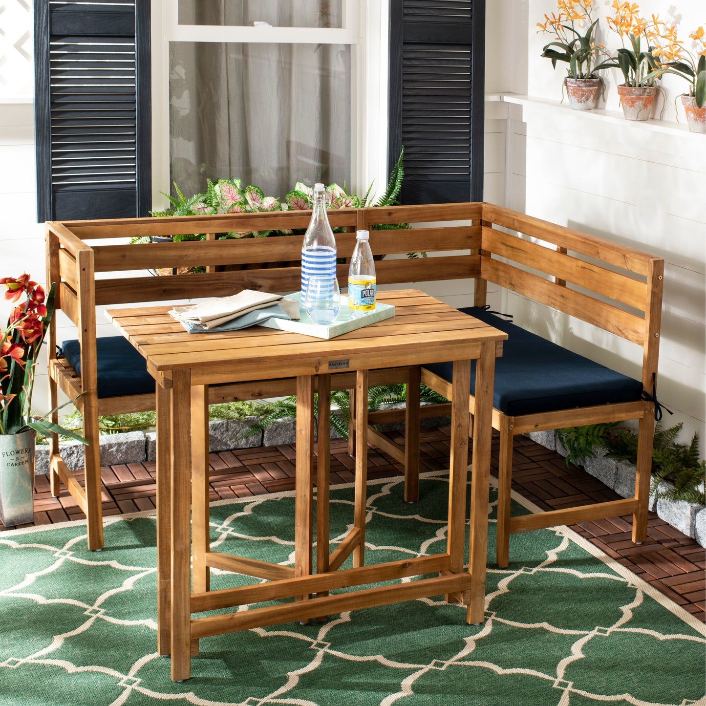 Ensemble de salon d'extérieur d'angle pour balcon Kenna 3 pièces de SAFAVIEH - 39L x 19P x 33H (mesures en pouces)