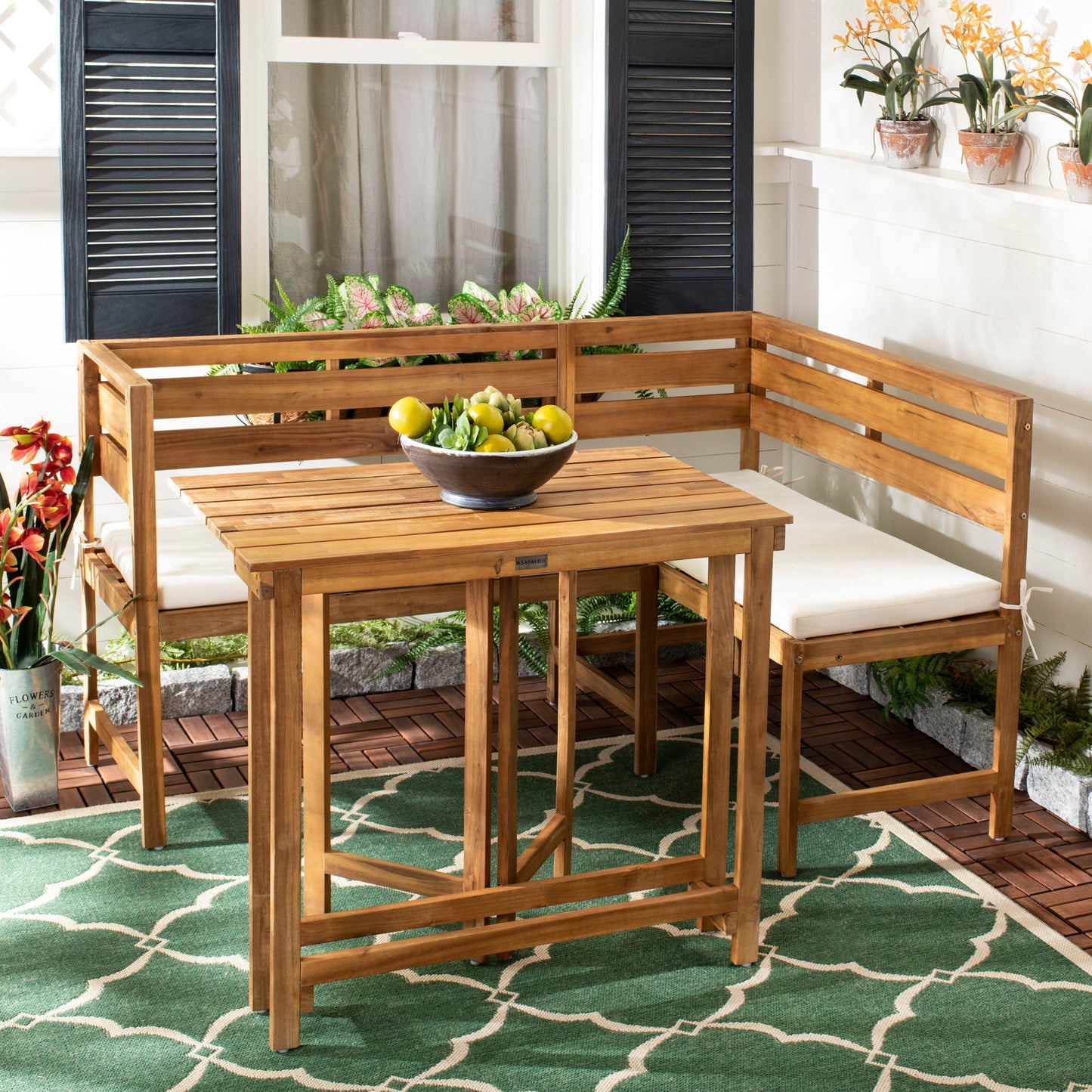 Ensemble de salon d'extérieur d'angle pour balcon Kenna 3 pièces de SAFAVIEH - 39L x 19P x 33H (mesures en pouces)
