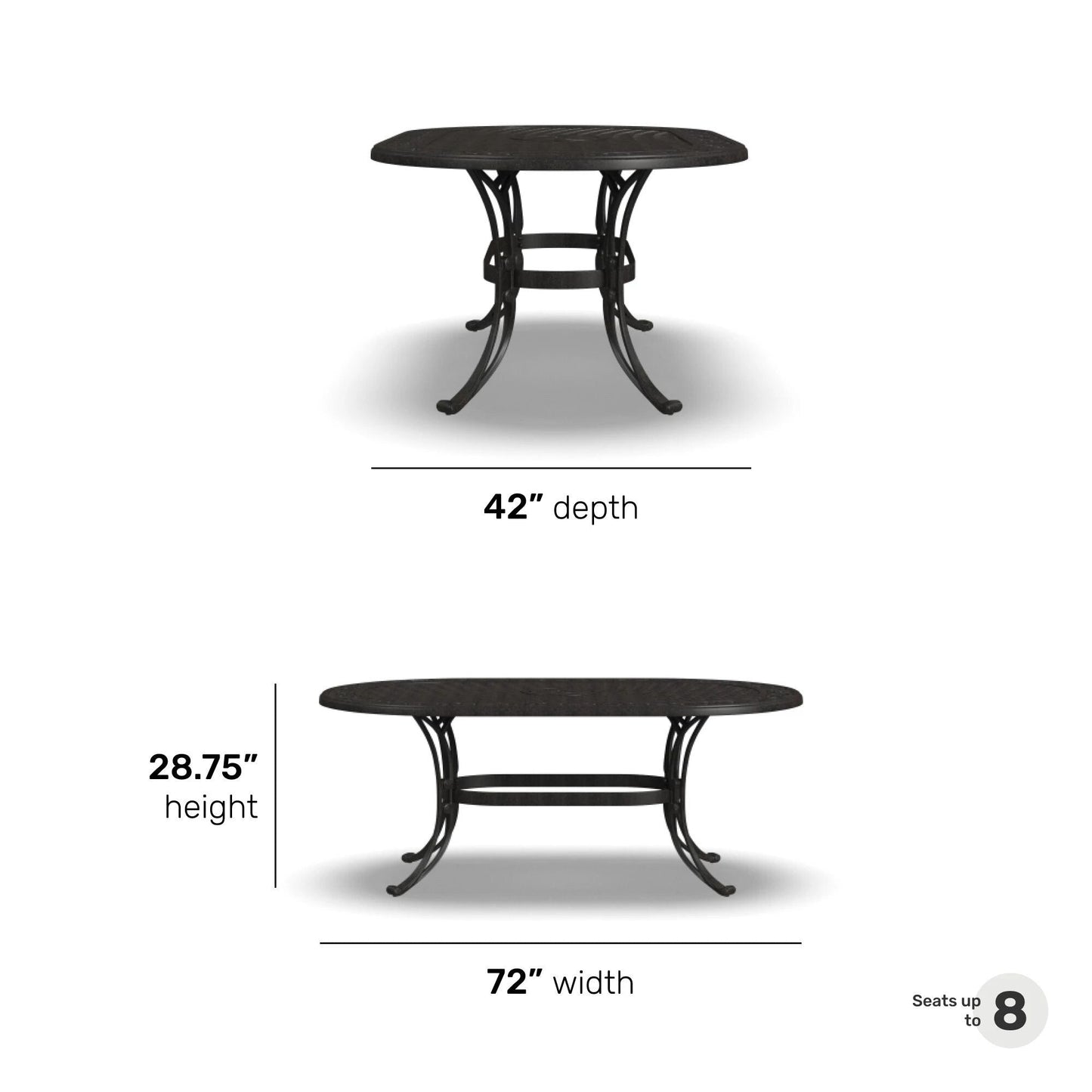 Ensemble de salle à manger d'extérieur Sanibel en bronze et aluminium, 7 pièces, comprenant une table ovale de 72 pouces et six chaises à accoudoirs de Homestyles.