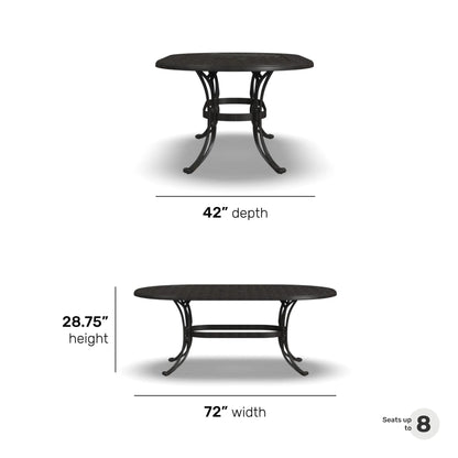 Ensemble de salle à manger d'extérieur Sanibel en bronze et aluminium, 7 pièces, comprenant une table ovale de 72 pouces et six chaises à accoudoirs de Homestyles.