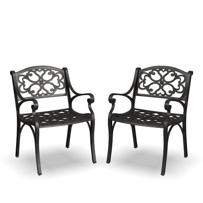Ensemble de salle à manger d'extérieur Sanibel en bronze et aluminium, 7 pièces, comprenant une table ovale de 72 pouces et six chaises à accoudoirs de Homestyles.