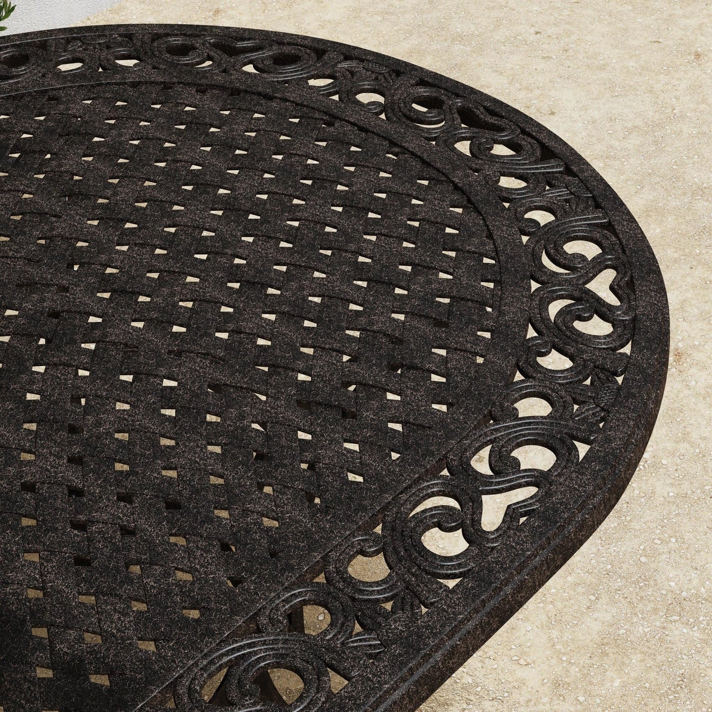 Ensemble de salle à manger d'extérieur Sanibel en bronze et aluminium, 7 pièces, comprenant une table ovale de 72 pouces et six chaises à accoudoirs de Homestyles.