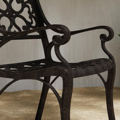 Ensemble de salle à manger d'extérieur Sanibel en bronze et aluminium, 7 pièces, comprenant une table ovale de 72 pouces et six chaises à accoudoirs de Homestyles.