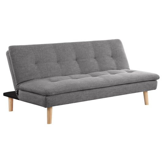 Canapé-lit convertible Siana, tissu gris capitonné, bois brun, 72 pouces