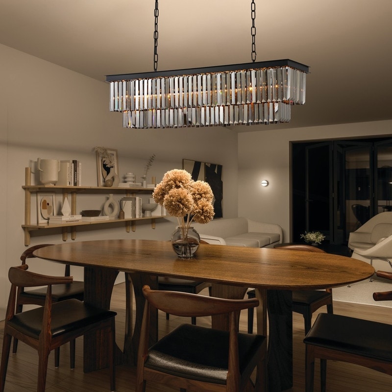 Luminaire suspendu à 2 niveaux pour îlot de cuisine, style moderne et contemporain, avec cristaux, gris fumé et noir, 47 po.