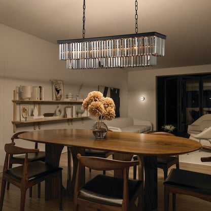 Luminaire suspendu à 2 niveaux pour îlot de cuisine, style moderne et contemporain, avec cristaux, gris fumé et noir, 47 po.