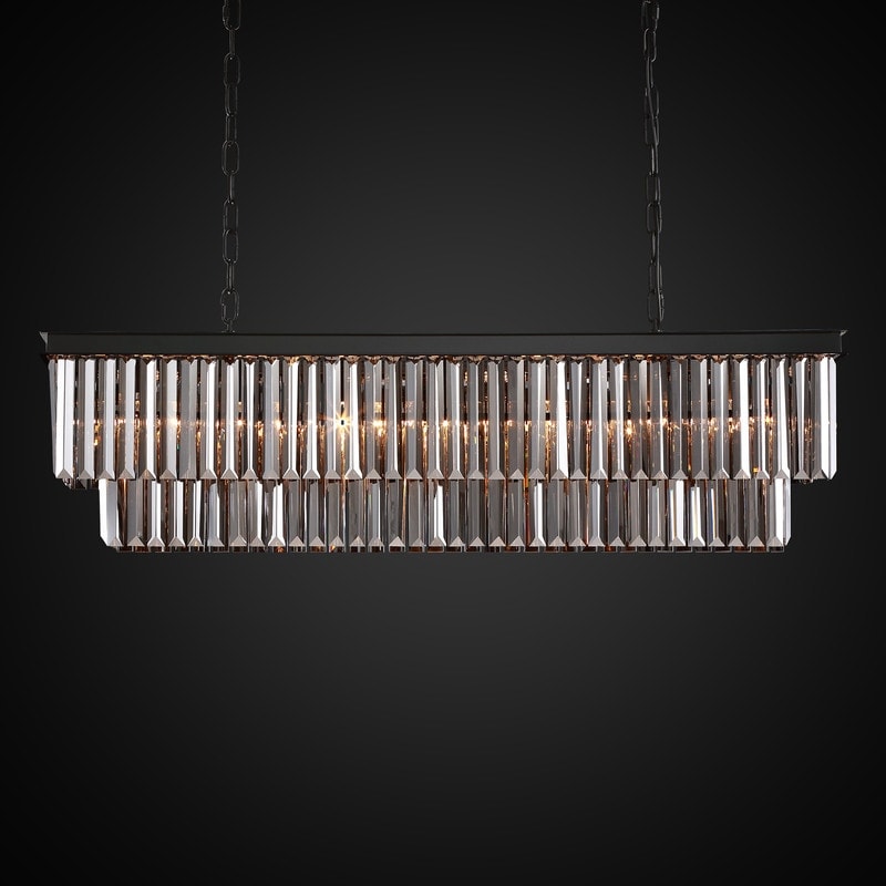 Luminaire suspendu à 2 niveaux pour îlot de cuisine, style moderne et contemporain, avec cristaux, gris fumé et noir, 47 po.