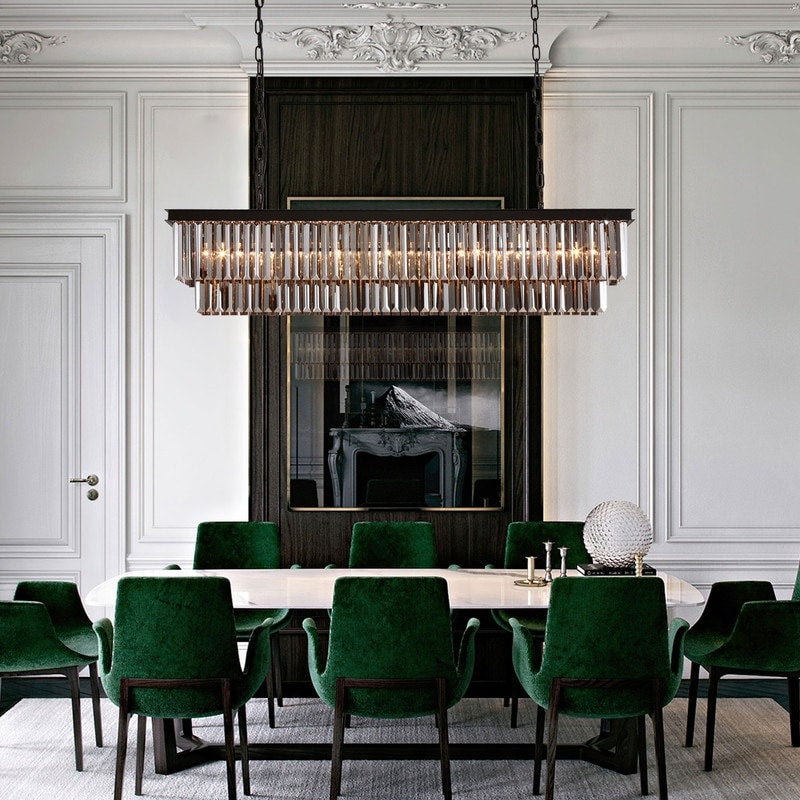 Luminaire suspendu à 2 niveaux pour îlot de cuisine, style moderne et contemporain, avec cristaux, gris fumé et noir, 47 po.