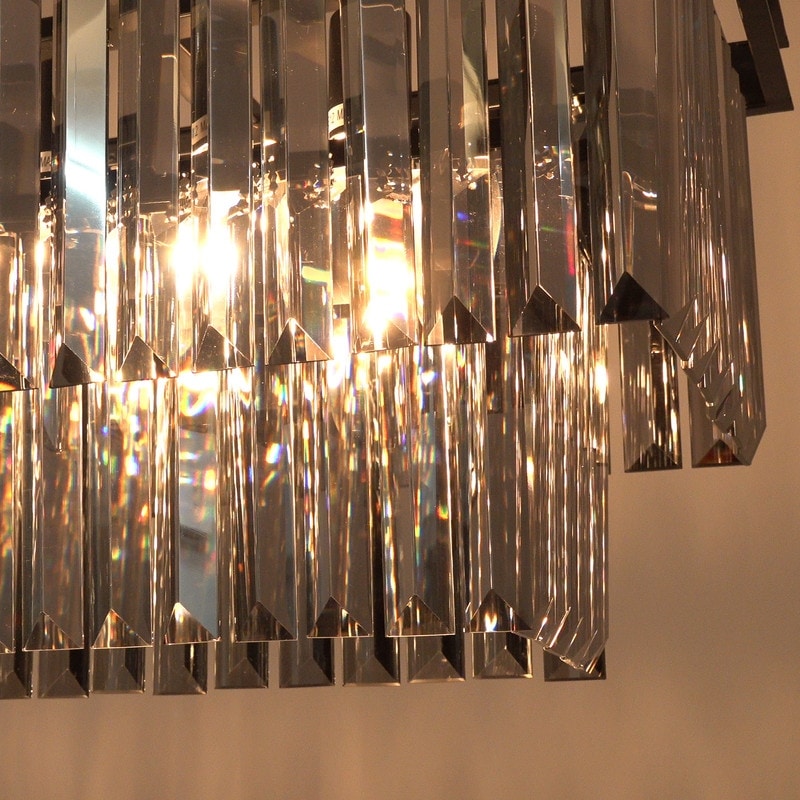 Luminaire suspendu à 2 niveaux pour îlot de cuisine, style moderne et contemporain, avec cristaux, gris fumé et noir, 47 po.