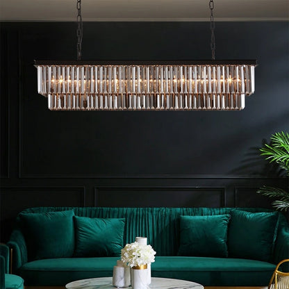 Luminaire suspendu à 2 niveaux pour îlot de cuisine, style moderne et contemporain, avec cristaux, gris fumé et noir, 47 po.